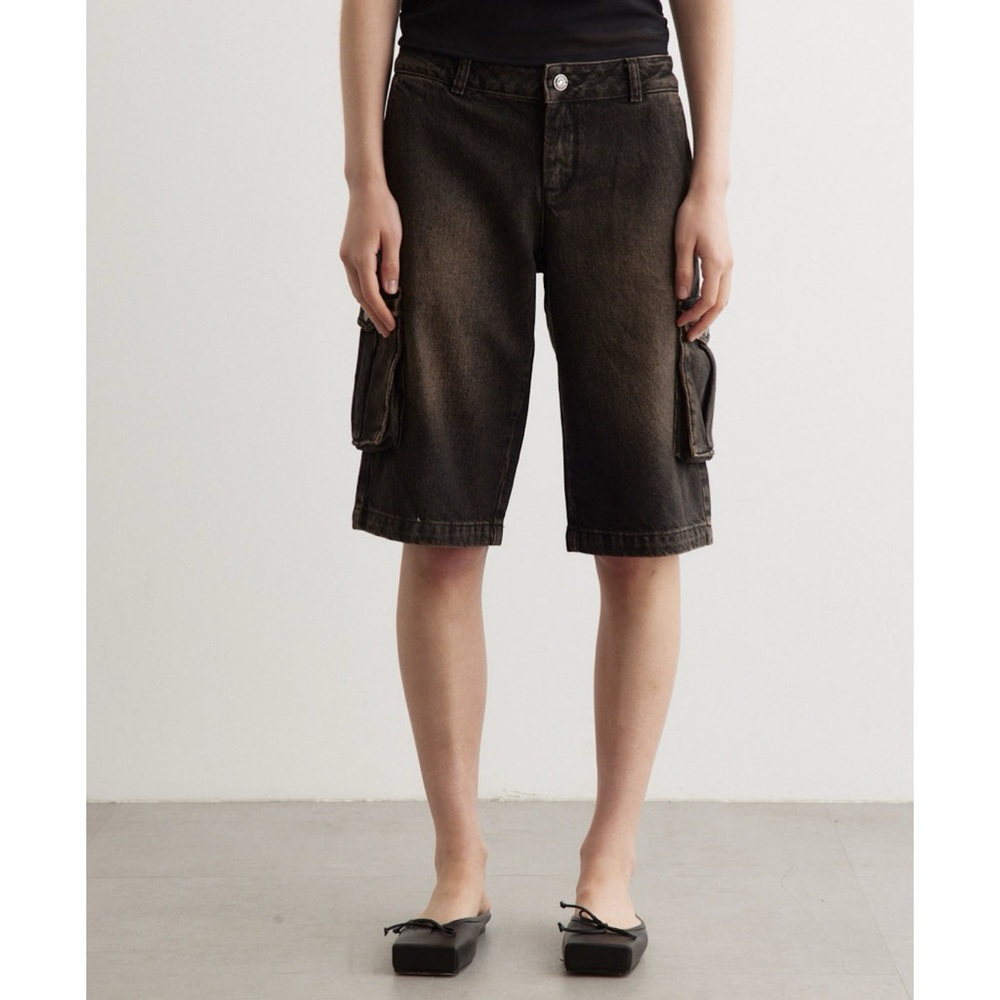 Miaou Dune Denim Cargo Shorts (Sz L) Low Rise Ochre Brown - Picture 2 of 16
